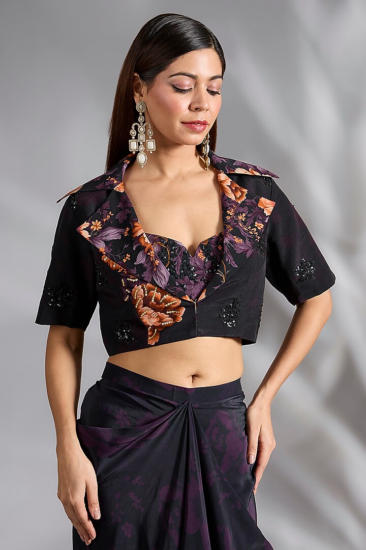 Black Crepe Skirt Set by CHARU PARASHAR at Pernia's Pop Up Shop