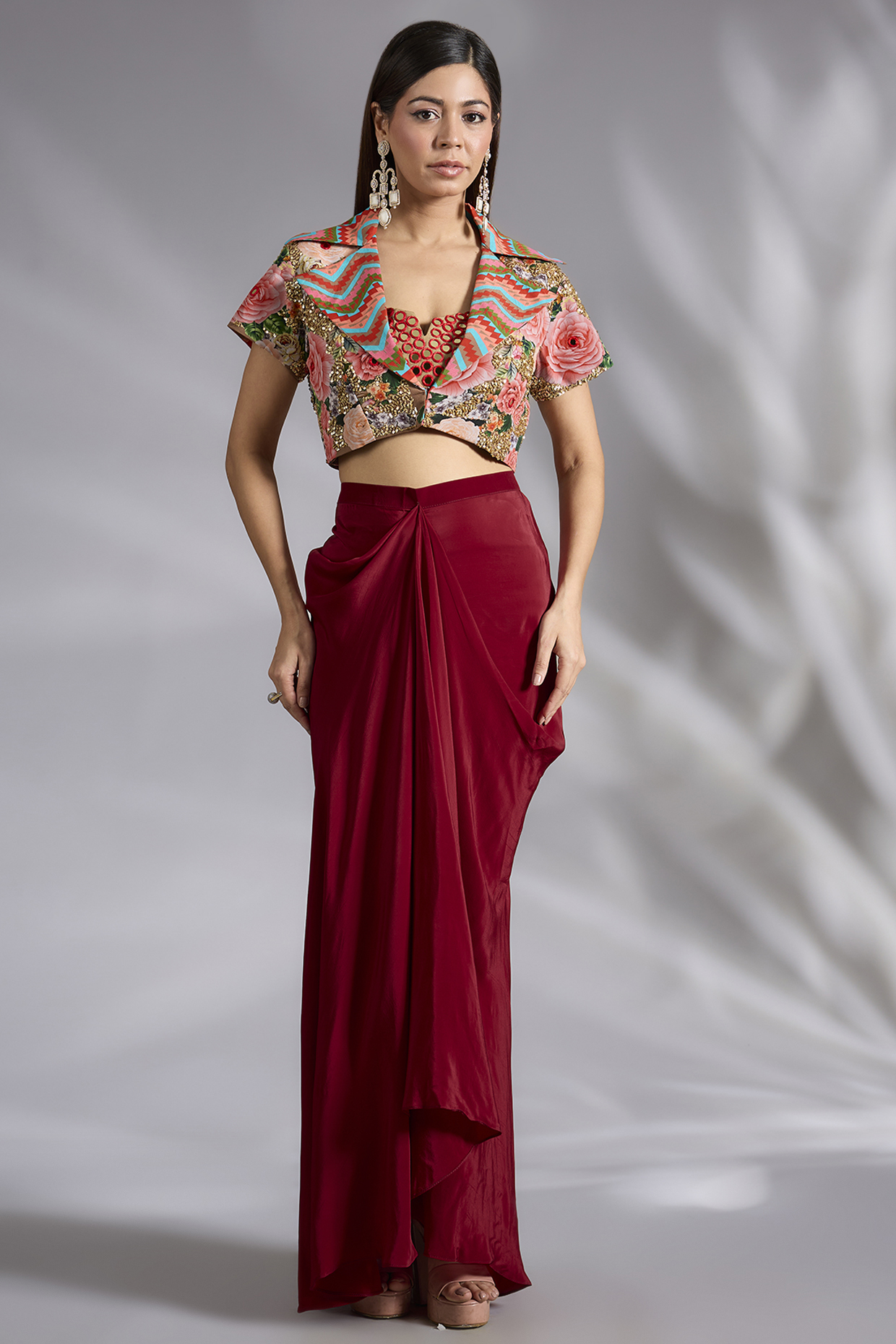 Red Crepe Skirt Set by CHARU PARASHAR at Pernia's Pop Up Shop