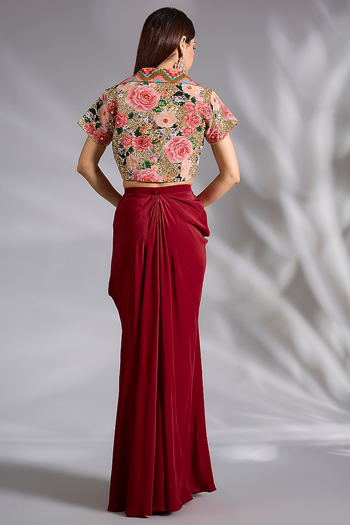 Red Crepe Skirt Set by CHARU PARASHAR at Pernia's Pop Up Shop