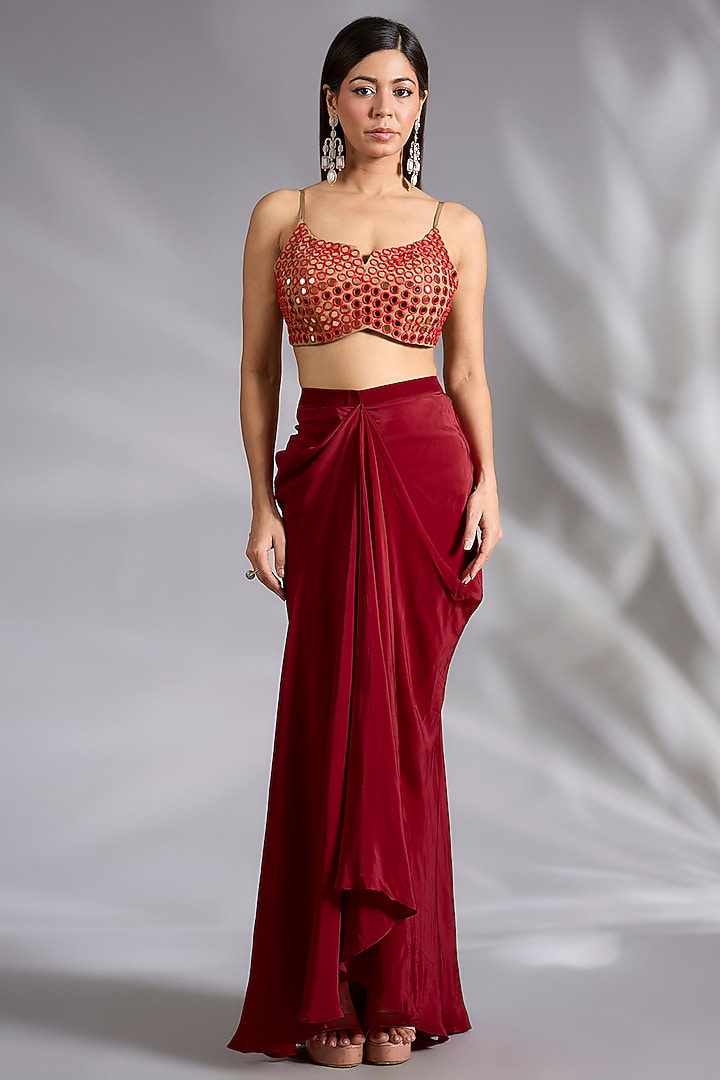 Red Crepe Skirt Set by CHARU PARASHAR at Pernia's Pop Up Shop