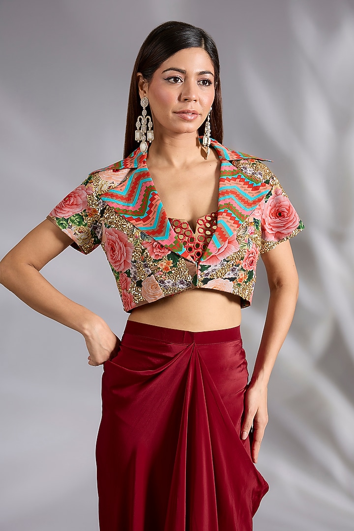 Red Crepe Skirt Set by CHARU PARASHAR at Pernia's Pop Up Shop