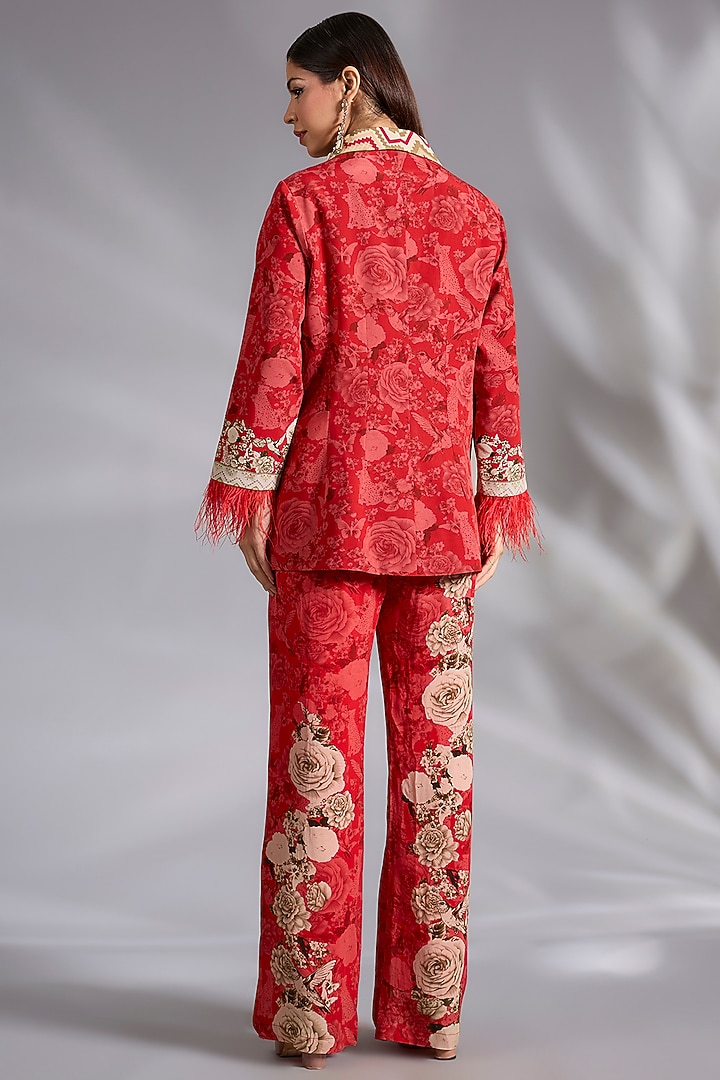 Red Crepe Floral Digital Printed Blazer Set by CHARU PARASHAR at Pernia's Pop Up Shop