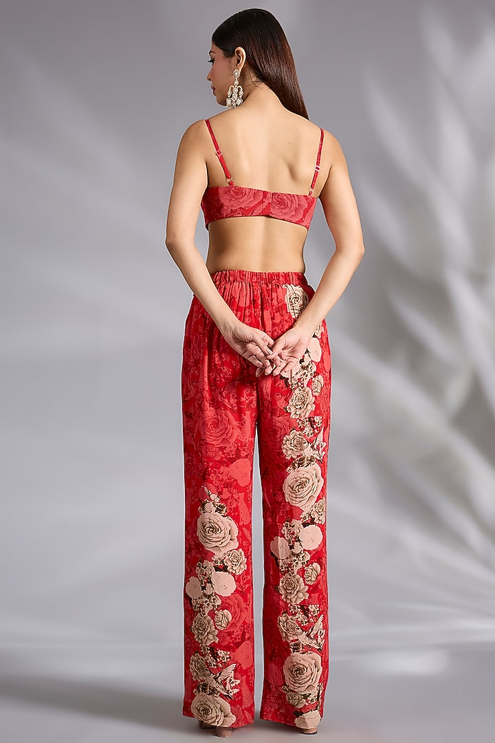 Red Crepe Floral Digital Printed Blazer Set by CHARU PARASHAR at Pernia's Pop Up Shop