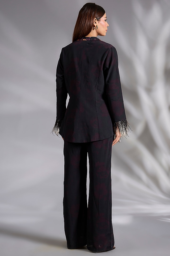 Black Crepe Floral Digital Printed Blazer Set by CHARU PARASHAR at Pernia's Pop Up Shop