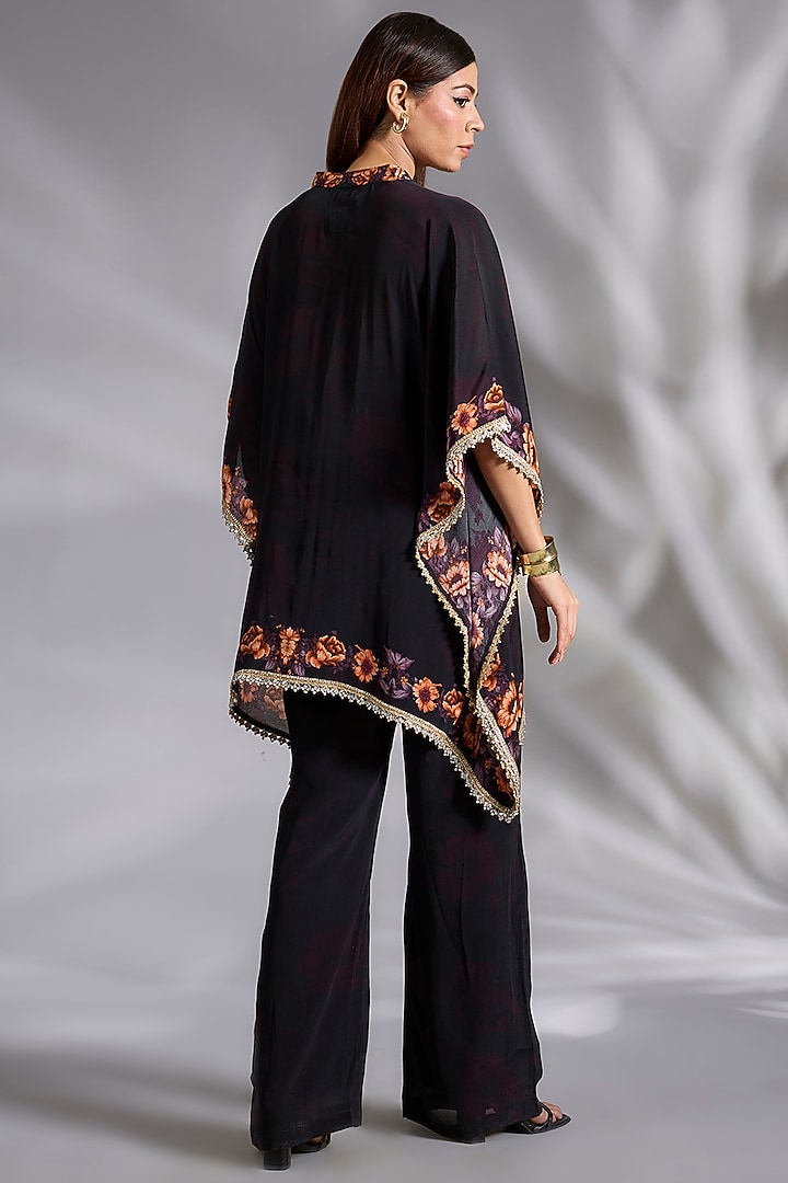 Black Crepe Floral Digital Printed Co-Ord Set by CHARU PARASHAR at Pernia's Pop Up Shop