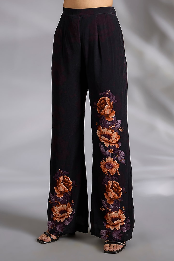 Black Crepe Floral Digital Printed Co-Ord Set by CHARU PARASHAR at Pernia's Pop Up Shop