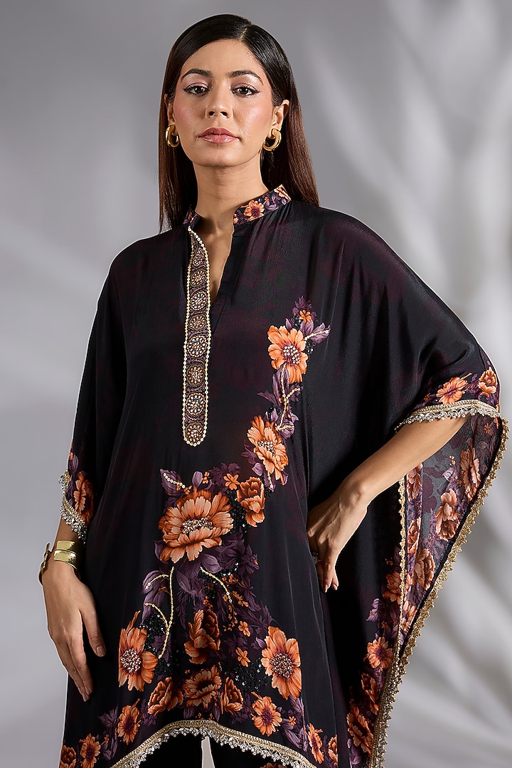 Black Crepe Floral Digital Printed Co-Ord Set by CHARU PARASHAR at Pernia's Pop Up Shop