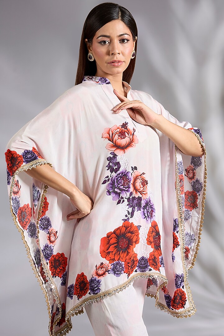 Ivory Crepe Floral Digital Printed Co-Ord Set by CHARU PARASHAR at Pernia's Pop Up Shop