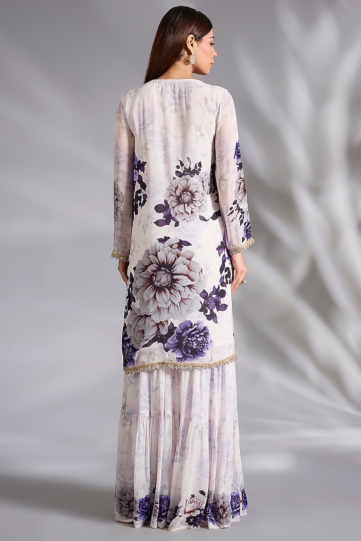 White & Purple Georgette Floral Digital Printed Kurta Set by CHARU PARASHAR at Pernia's Pop Up Shop