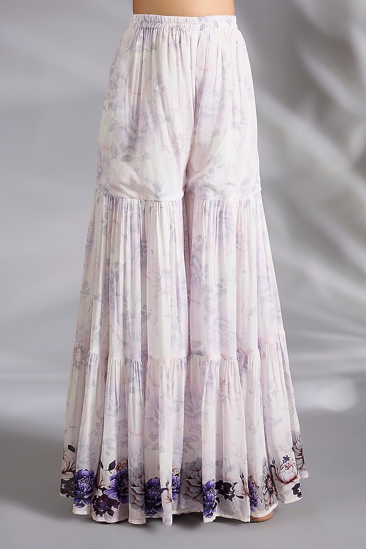 White & Purple Georgette Floral Digital Printed Kurta Set by CHARU PARASHAR at Pernia's Pop Up Shop