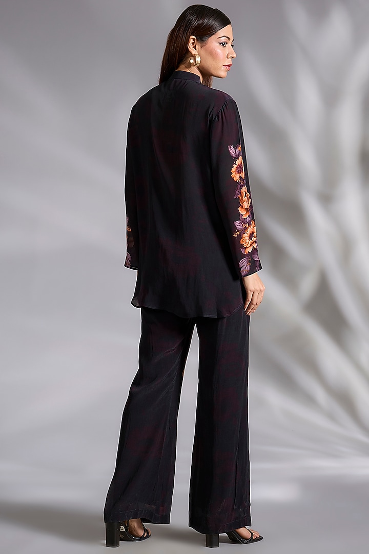 Black Crepe Floral Digital Printed Co-Ord Set by CHARU PARASHAR at Pernia's Pop Up Shop