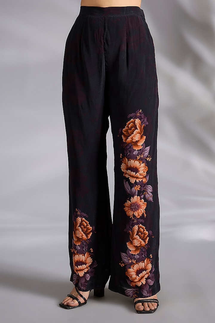 Black Crepe Floral Digital Printed Co-Ord Set by CHARU PARASHAR at Pernia's Pop Up Shop
