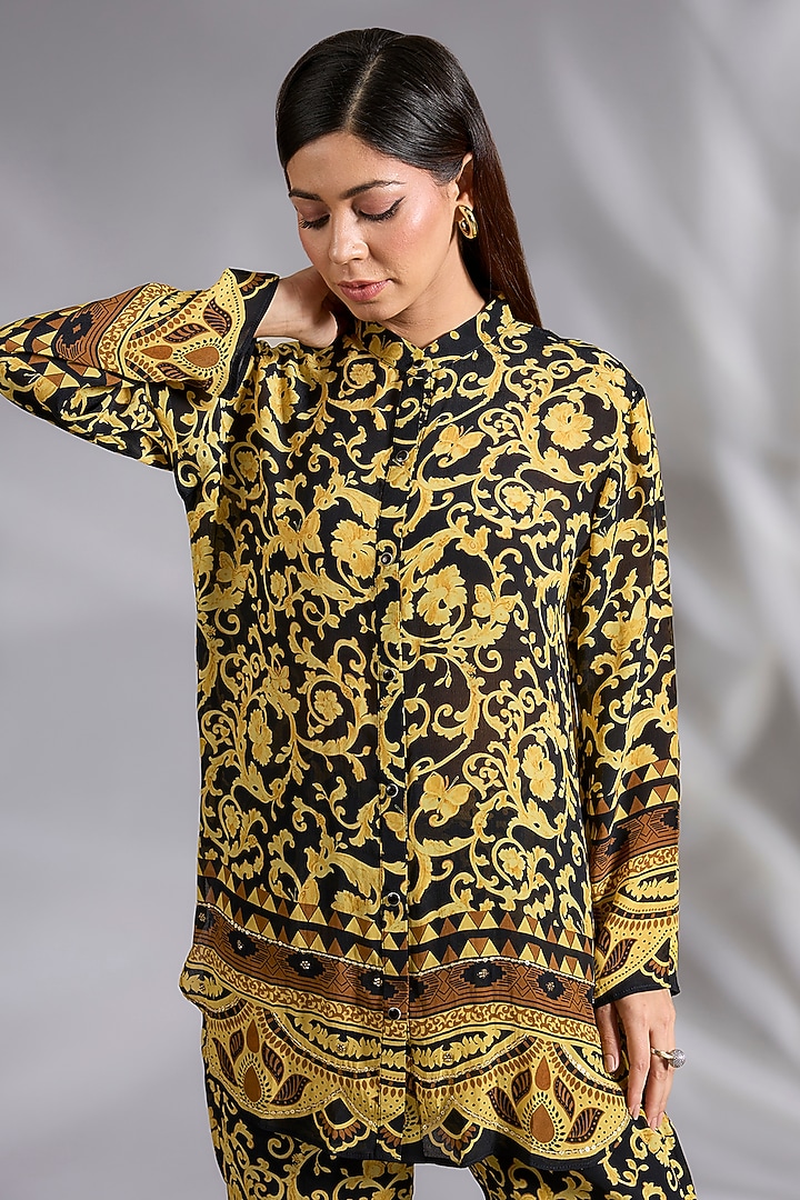 Black Crepe Digital Printed Co-Ord Set by CHARU PARASHAR at Pernia's Pop Up Shop