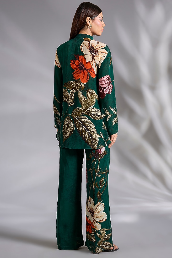 Dark Green Crepe Floral Digital Printed Co-Ord Set by CHARU PARASHAR at Pernia's Pop Up Shop