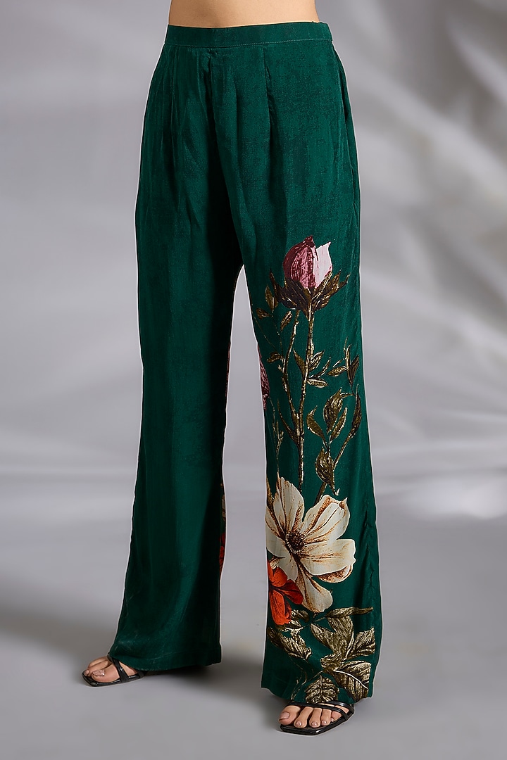 Dark Green Crepe Floral Digital Printed Co-Ord Set by CHARU PARASHAR at Pernia's Pop Up Shop