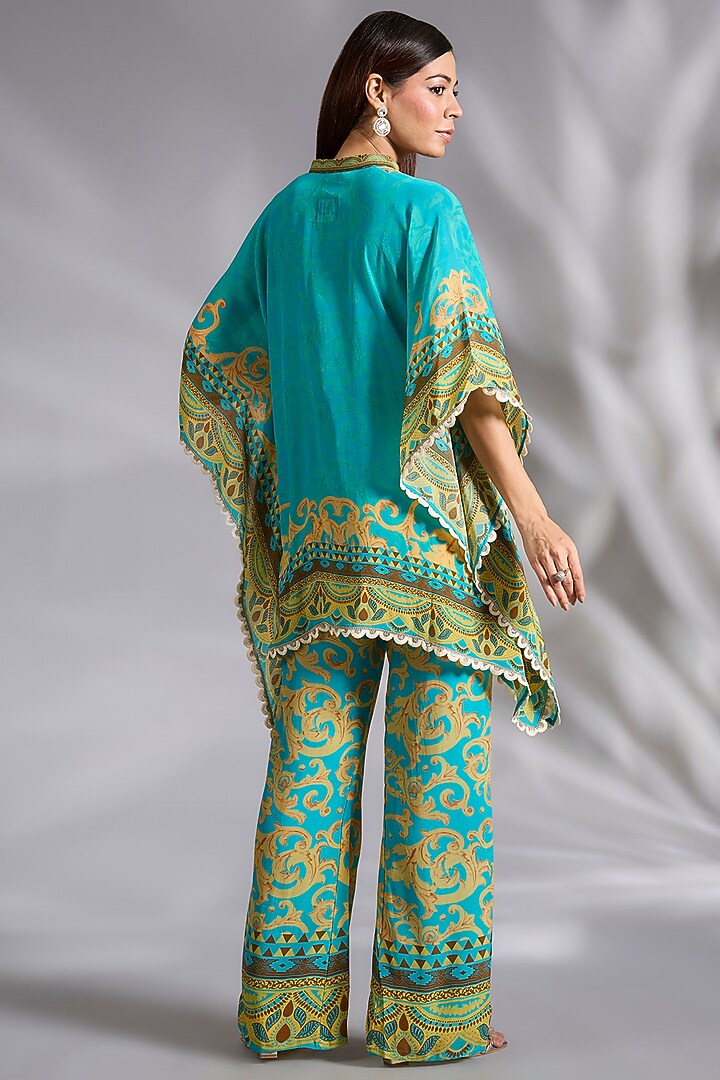 Turquoise & Yellow Crepe Digital Printed Co-Ord Set by CHARU PARASHAR at Pernia's Pop Up Shop
