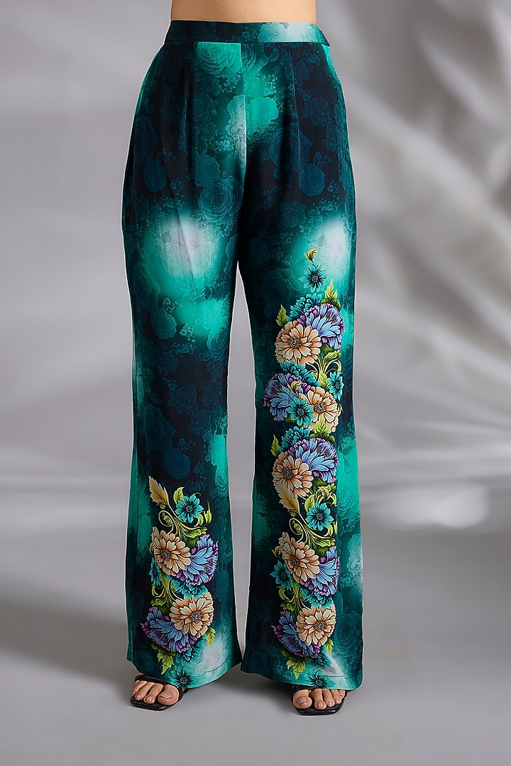 Teal Shaded Crepe Digital Printed Co-Ord Set by CHARU PARASHAR at Pernia's Pop Up Shop