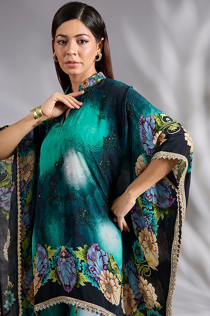 Teal Shaded Crepe Digital Printed Co-Ord Set by CHARU PARASHAR at Pernia's Pop Up Shop
