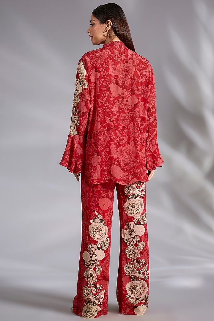 Red Crepe Floral Digital Printed Co-Ord Set by CHARU PARASHAR at Pernia's Pop Up Shop