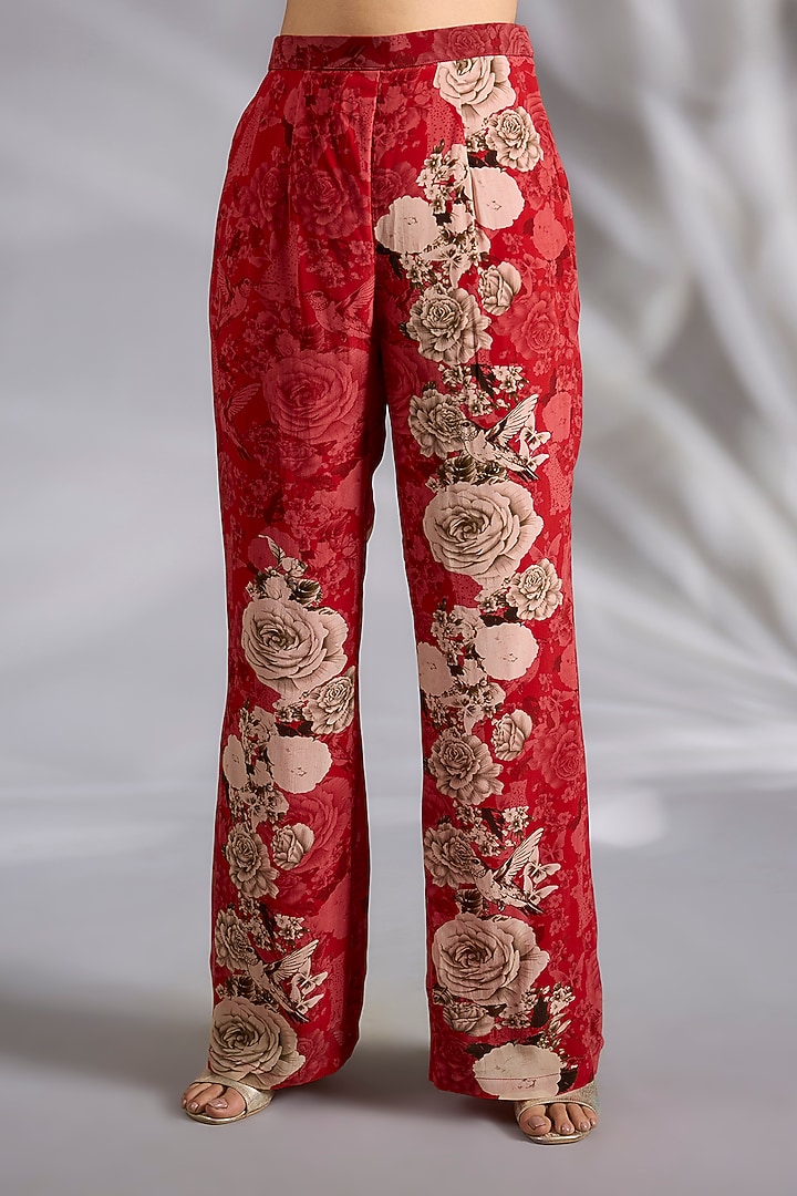 Red Crepe Floral Digital Printed Co-Ord Set by CHARU PARASHAR at Pernia's Pop Up Shop