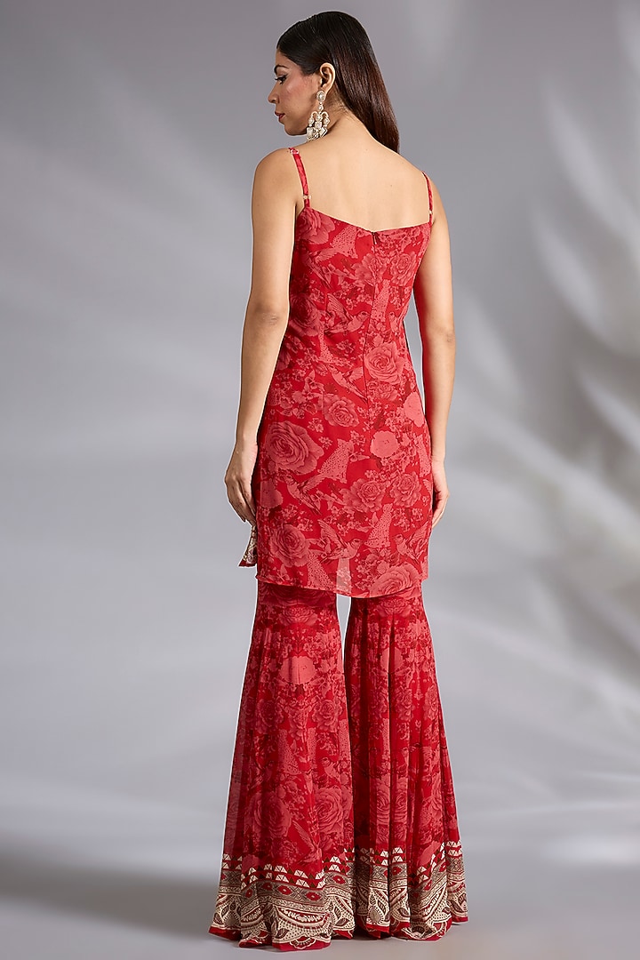 Red Georgette Digital Printed Wedding Sharara Set by CHARU PARASHAR at Pernia's Pop Up Shop