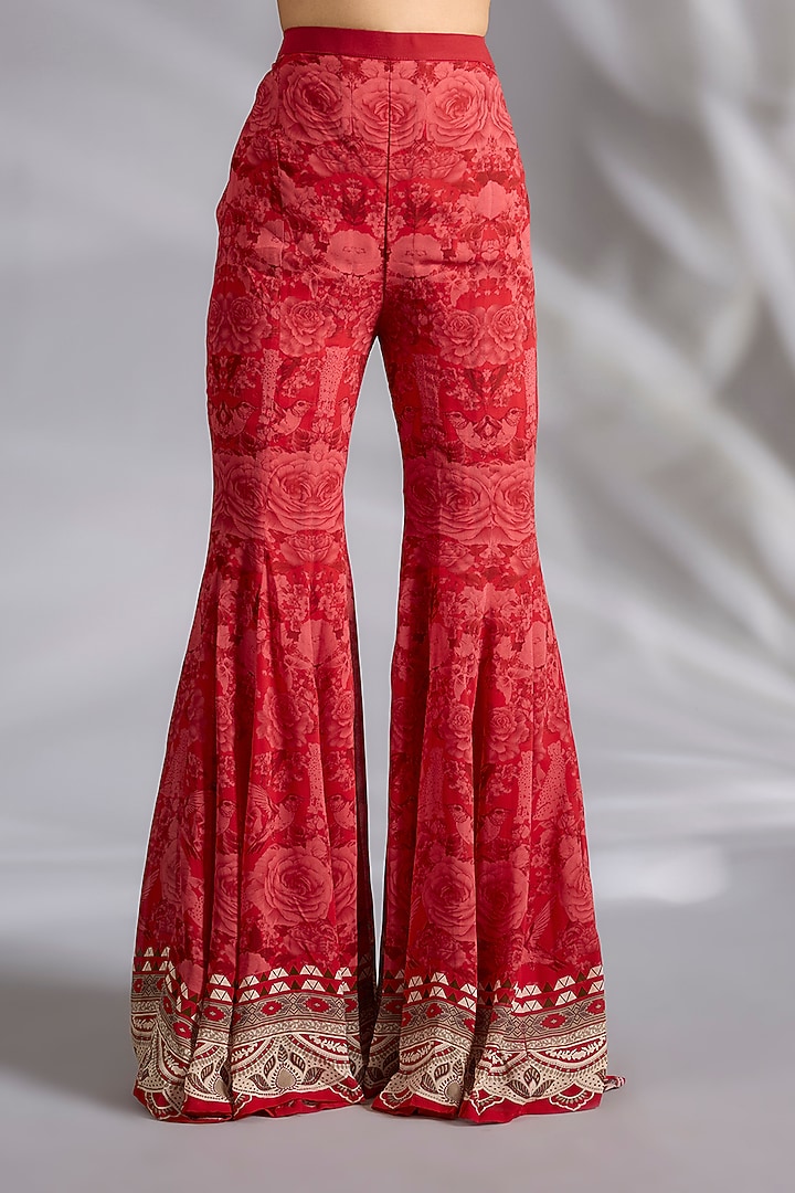 Red Georgette Digital Printed Wedding Sharara Set by CHARU PARASHAR at Pernia's Pop Up Shop