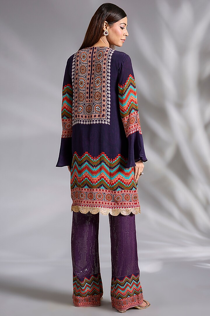 Purple Crepe Chevron Printed Kurta Set by CHARU PARASHAR at Pernia's Pop Up Shop