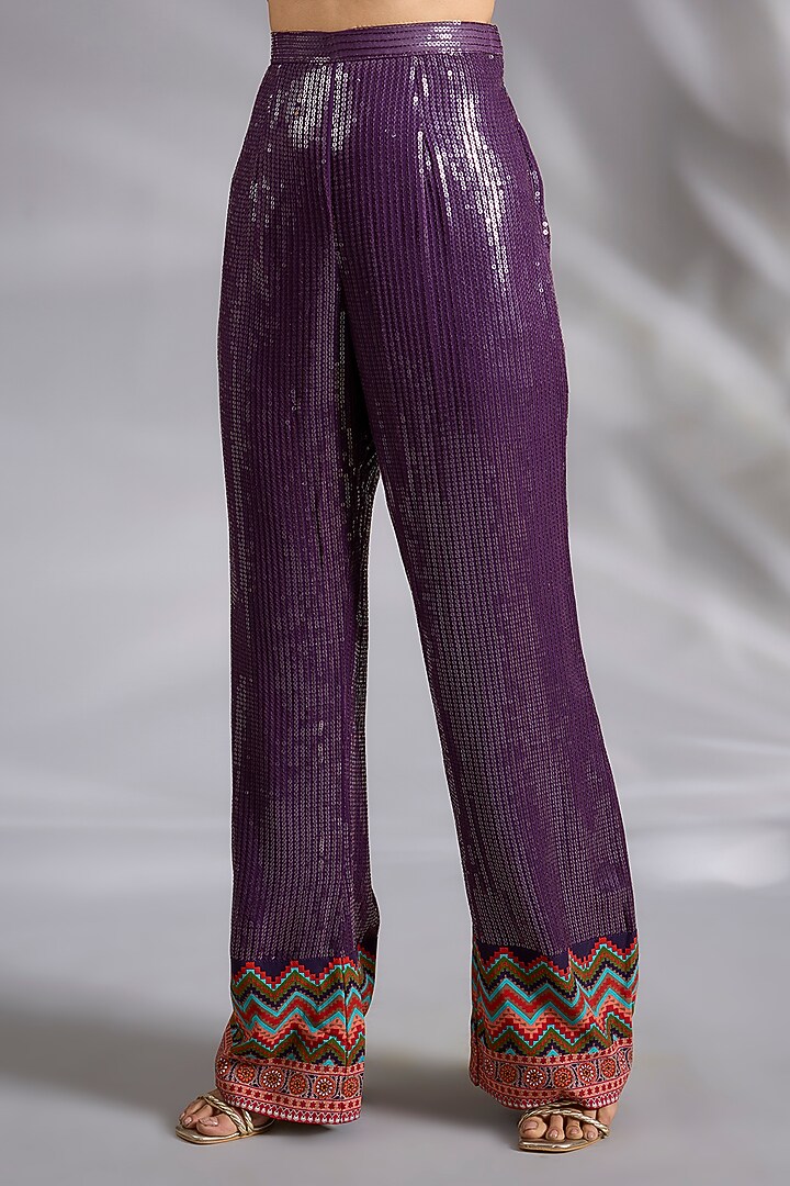 Purple Crepe Chevron Printed Kurta Set by CHARU PARASHAR at Pernia's Pop Up Shop