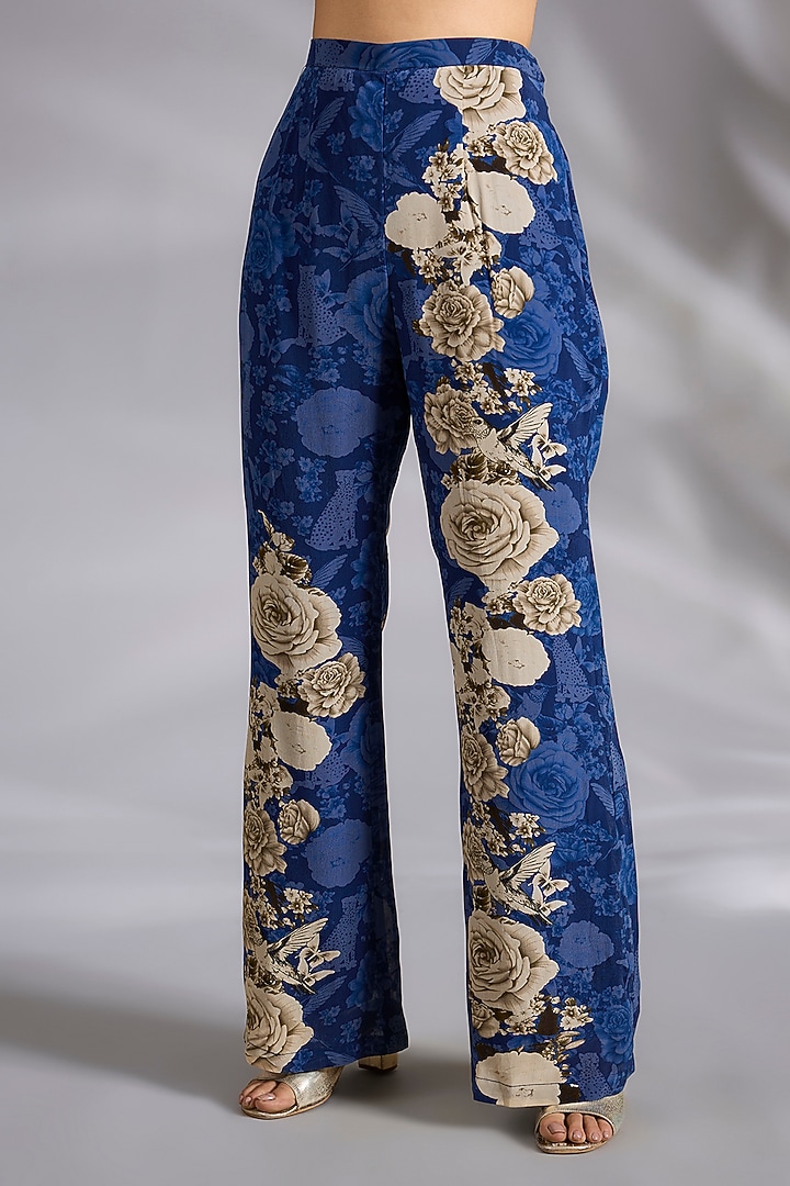 Blue & Ivory Crepe Floral Digital Printed Co-Ord Set by CHARU PARASHAR at Pernia's Pop Up Shop