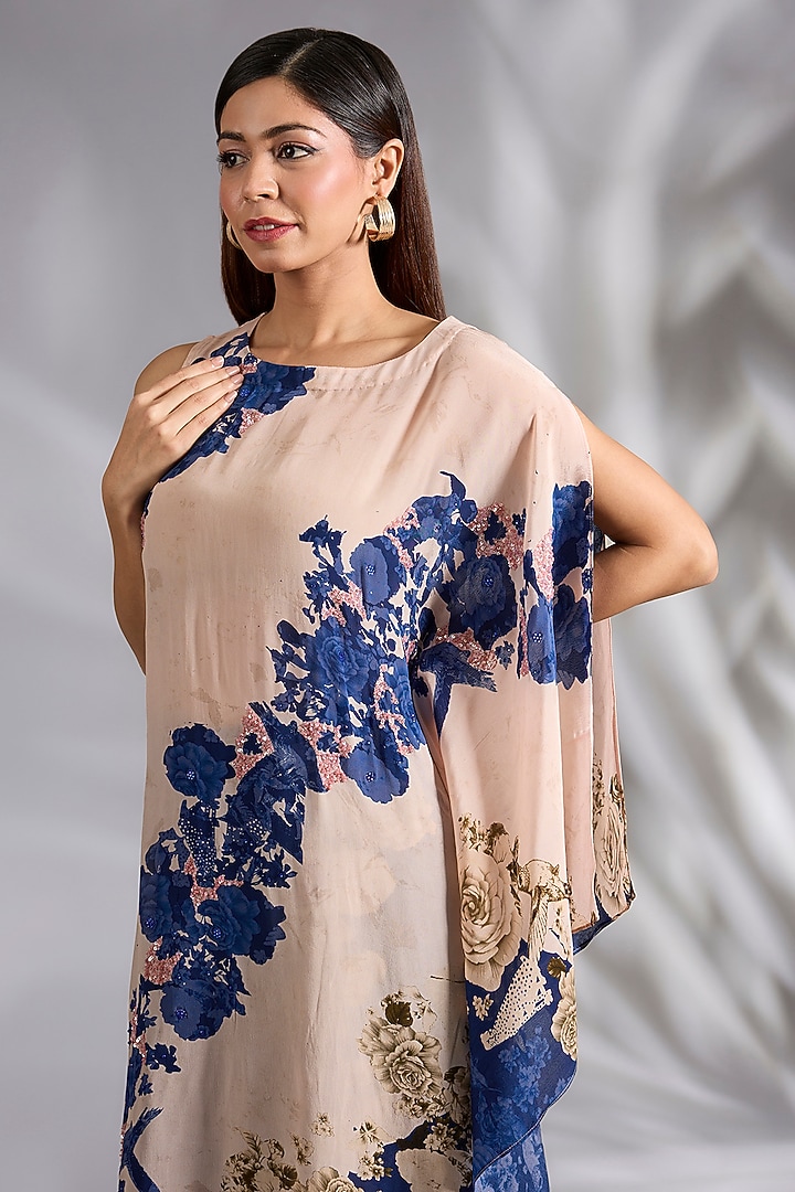 Blue & Ivory Crepe Floral Digital Printed Co-Ord Set by CHARU PARASHAR at Pernia's Pop Up Shop