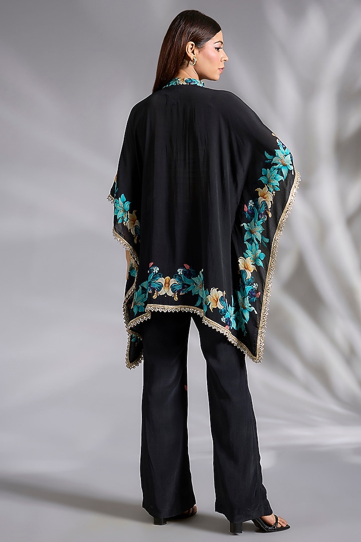 Black Crepe Daisy Digital Printed Co-Ord Set by CHARU PARASHAR at Pernia's Pop Up Shop
