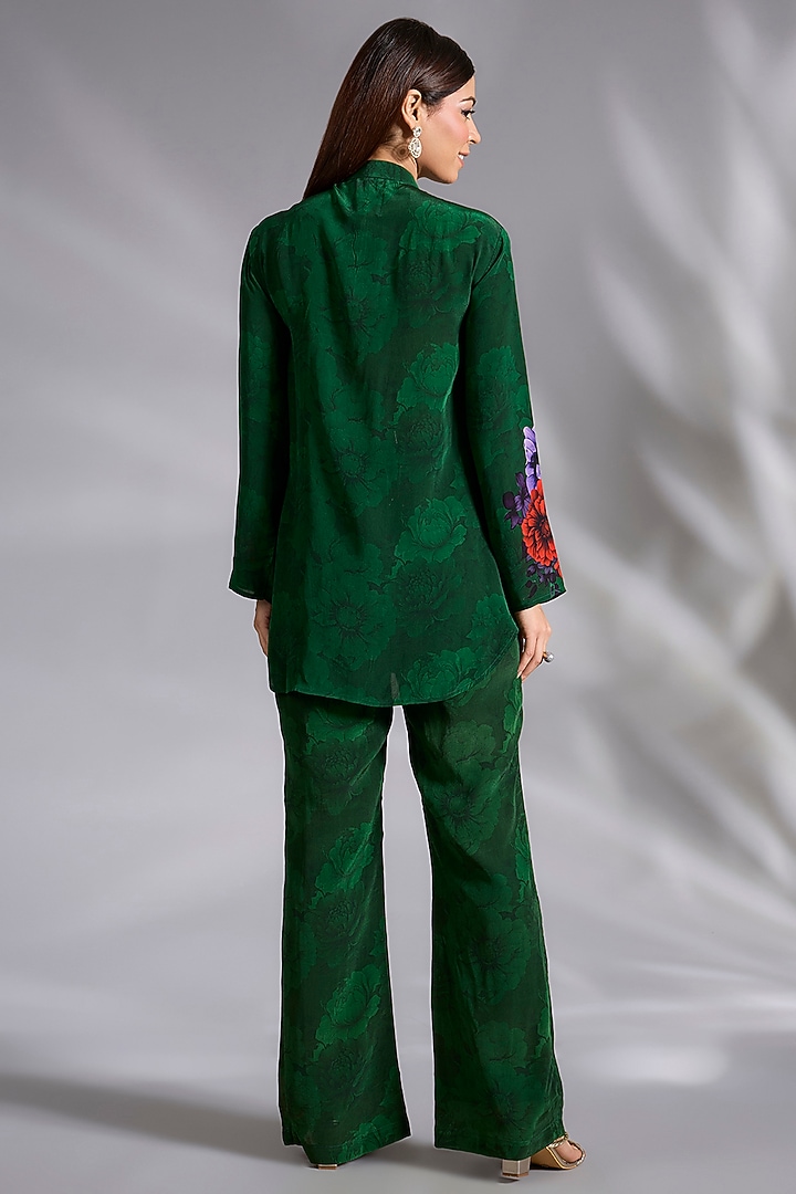 Dark Green Crepe Floral Digital Printed Co-Ord Set by CHARU PARASHAR at Pernia's Pop Up Shop