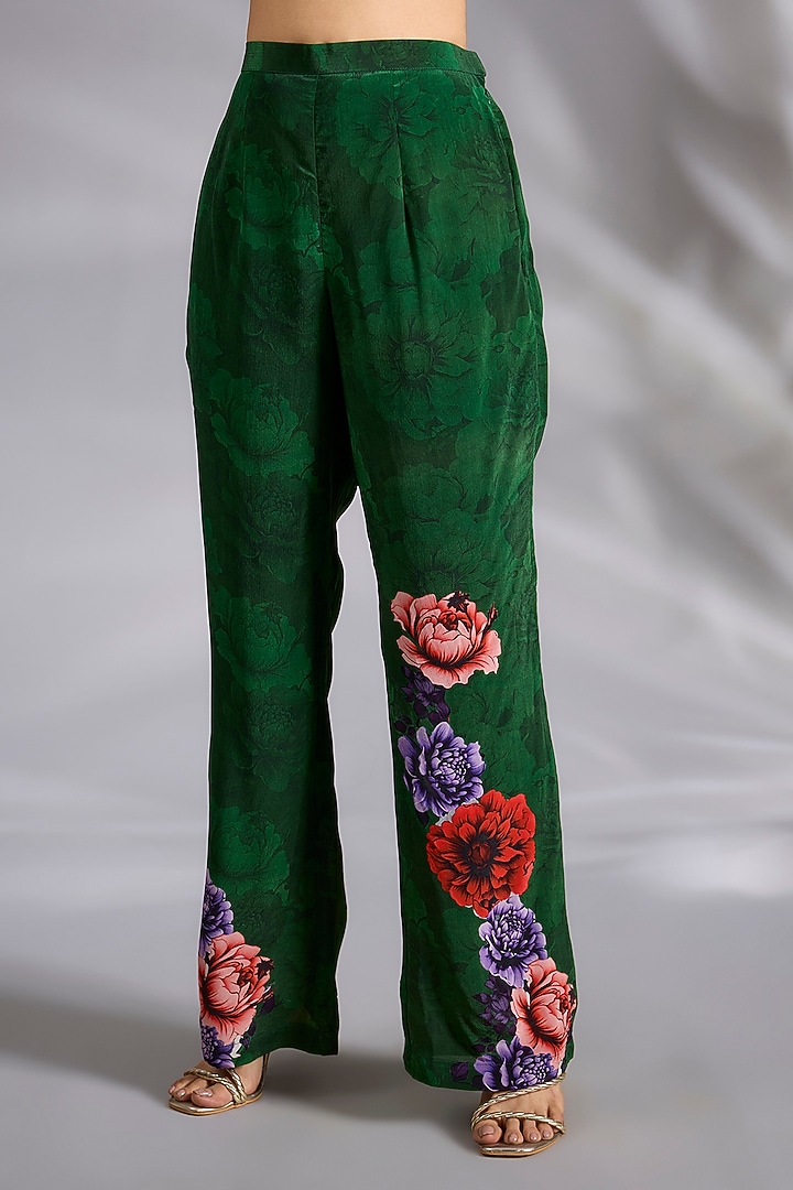 Dark Green Crepe Floral Digital Printed Co-Ord Set by CHARU PARASHAR at Pernia's Pop Up Shop