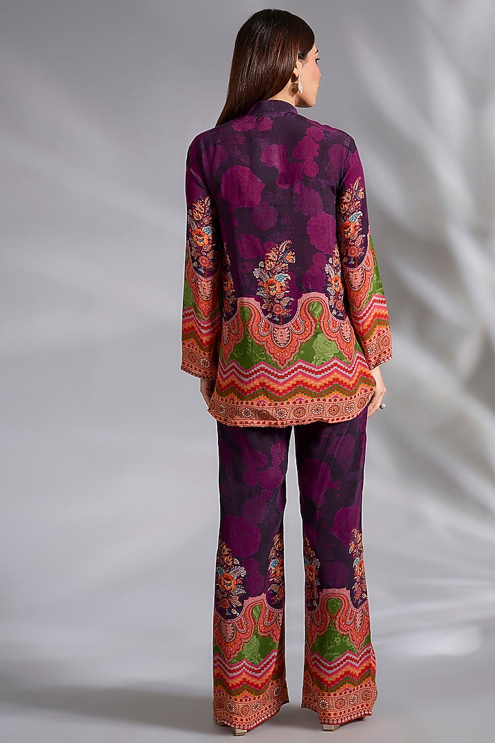 Purple Crepe Chevron Digital Printed Co-Ord Set by CHARU PARASHAR at Pernia's Pop Up Shop