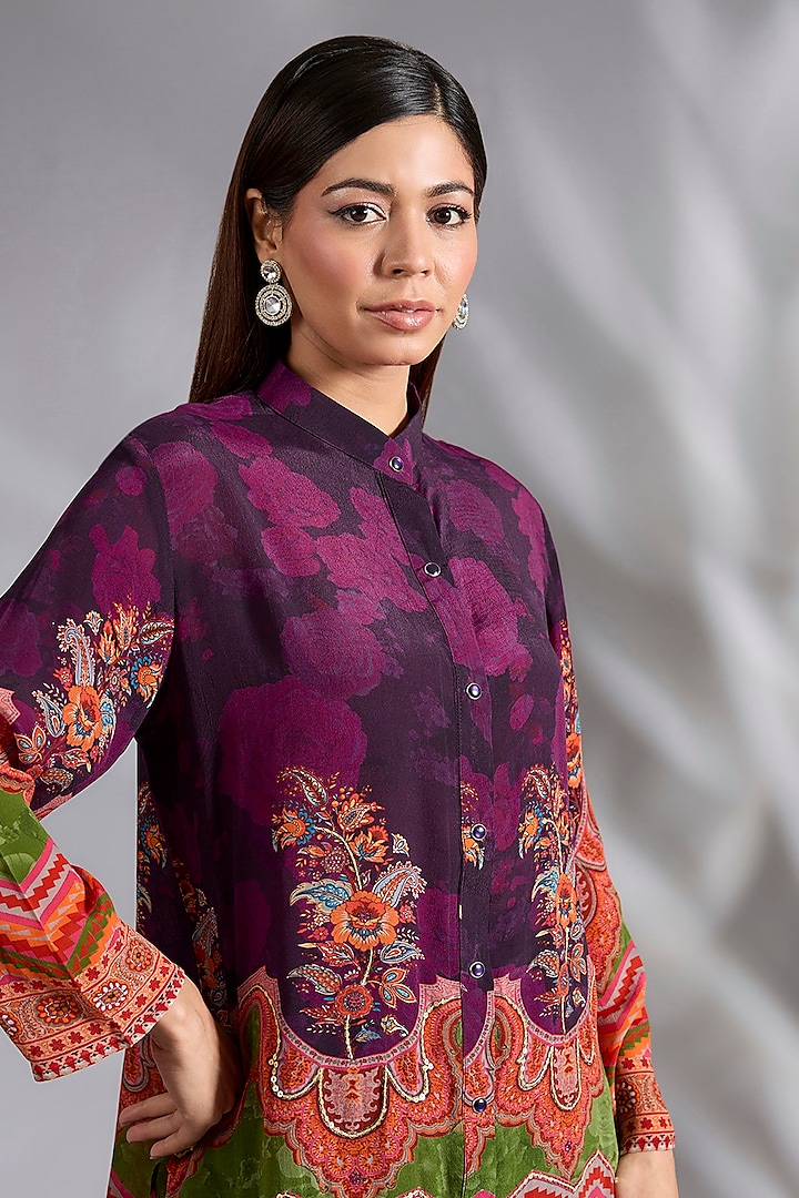 Purple Crepe Chevron Digital Printed Co-Ord Set by CHARU PARASHAR at Pernia's Pop Up Shop