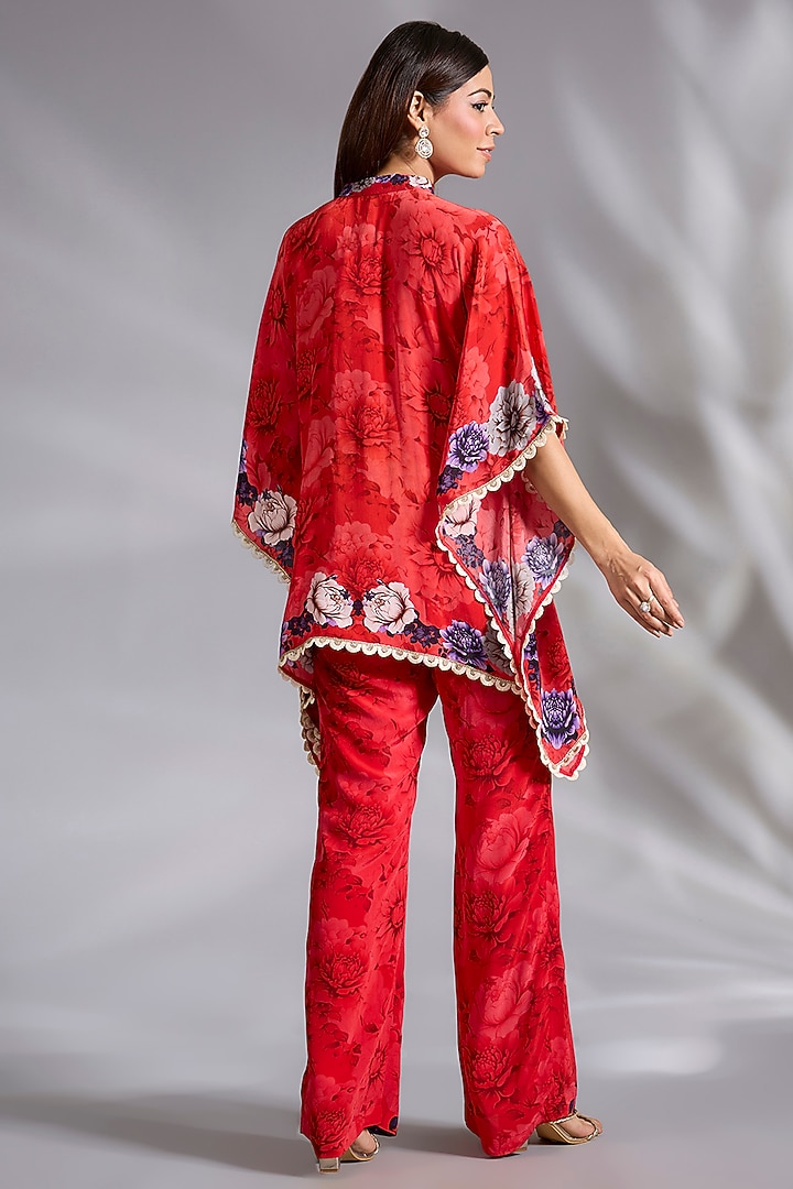 Red Crepe Floral Digital Printed Co-Ord Set by CHARU PARASHAR at Pernia's Pop Up Shop