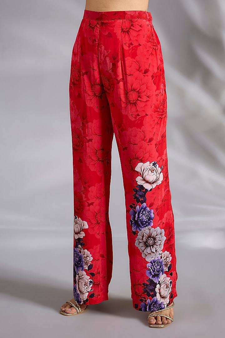 Red Crepe Floral Digital Printed Co-Ord Set by CHARU PARASHAR at Pernia's Pop Up Shop