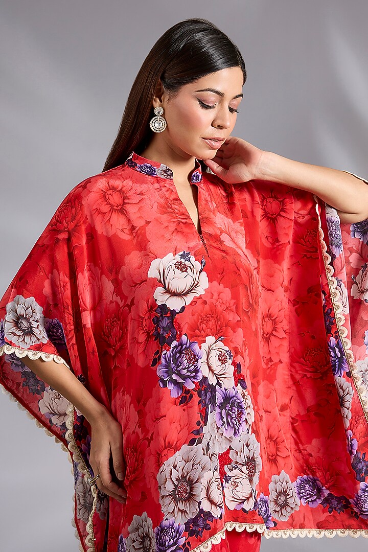 Red Crepe Floral Digital Printed Co-Ord Set by CHARU PARASHAR at Pernia's Pop Up Shop