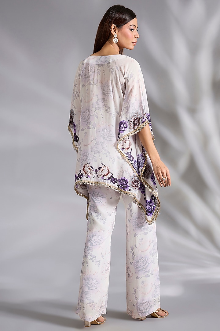 White Crepe Floral Digital Printed Co-Ord Set by CHARU PARASHAR at Pernia's Pop Up Shop