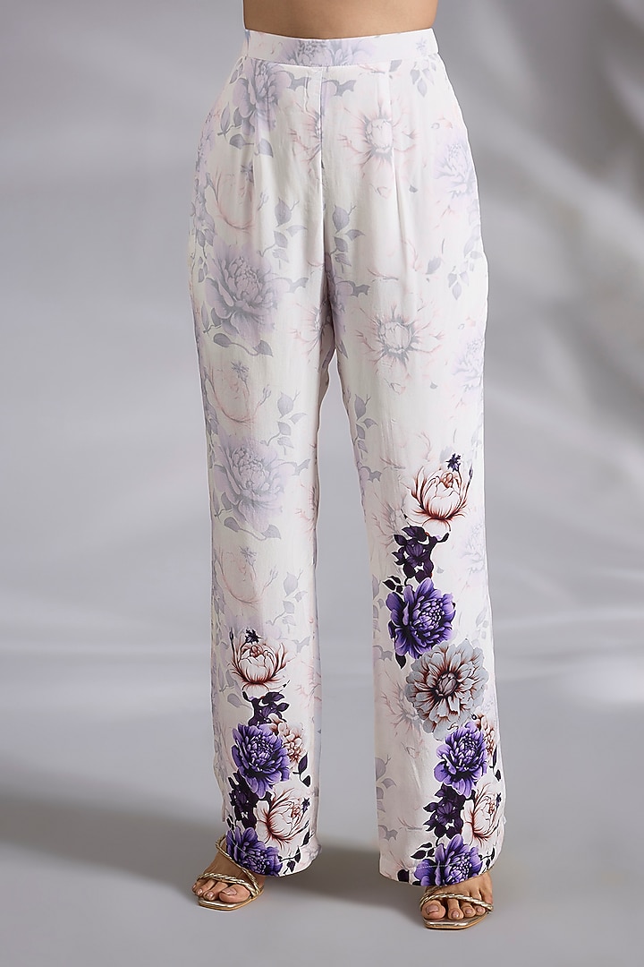 White Crepe Floral Digital Printed Co-Ord Set by CHARU PARASHAR at Pernia's Pop Up Shop