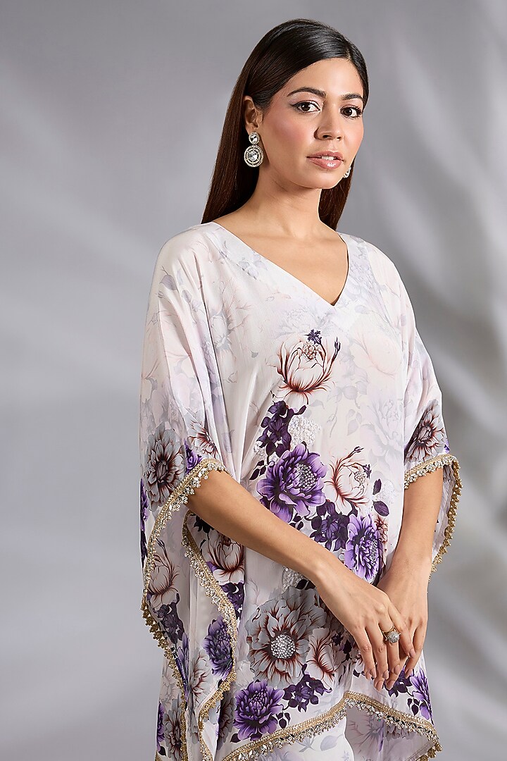 White Crepe Floral Digital Printed Co-Ord Set by CHARU PARASHAR at Pernia's Pop Up Shop