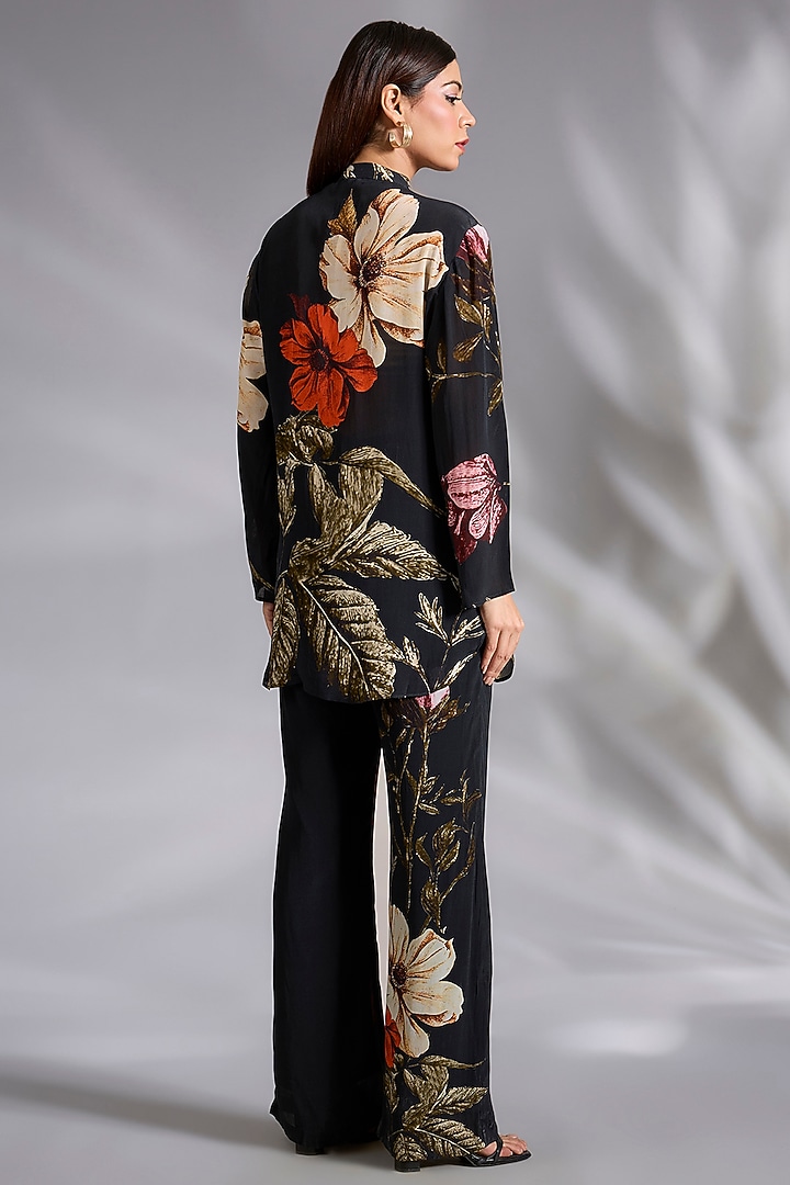 Black Crepe Floral Digital Printed Co-Ord Set by CHARU PARASHAR at Pernia's Pop Up Shop