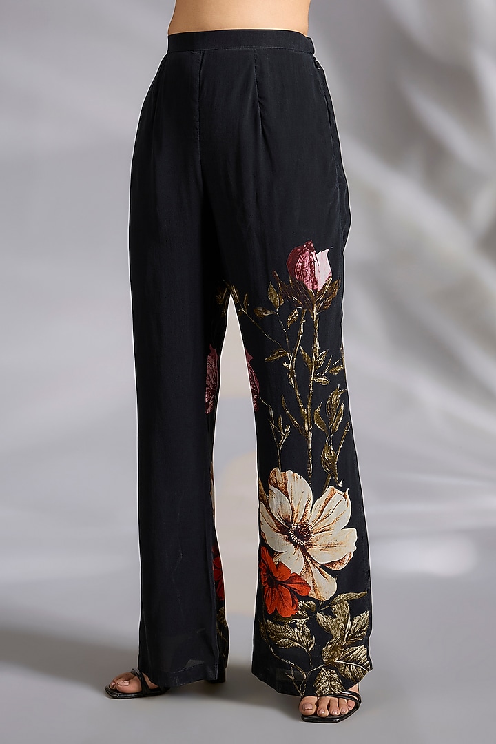 Black Crepe Floral Digital Printed Co-Ord Set by CHARU PARASHAR at Pernia's Pop Up Shop