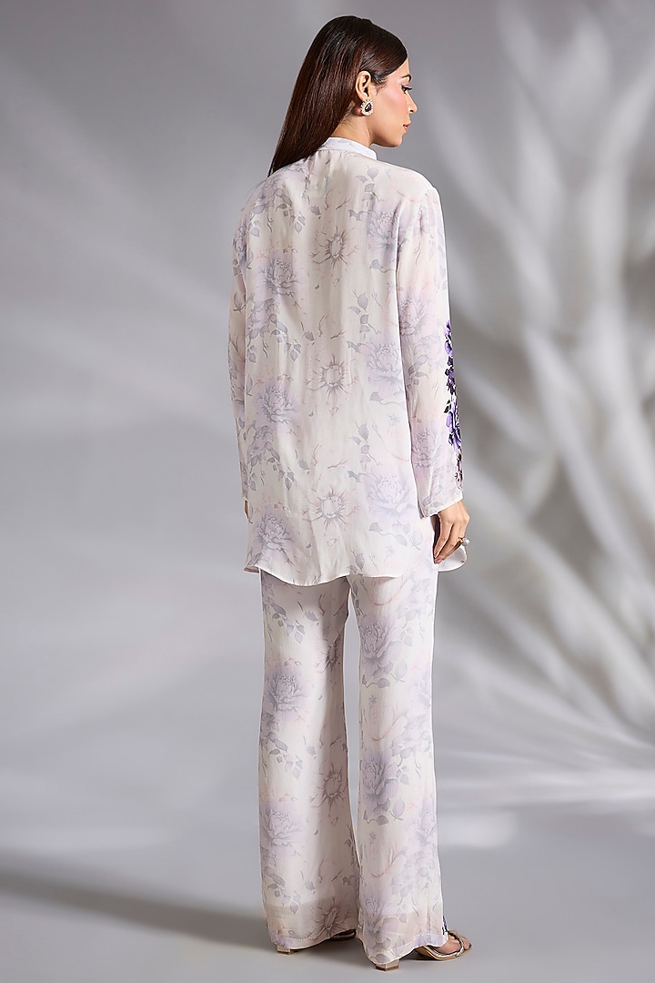 White & Purple Crepe Floral Digital Printed Co-Ord Set by CHARU PARASHAR at Pernia's Pop Up Shop