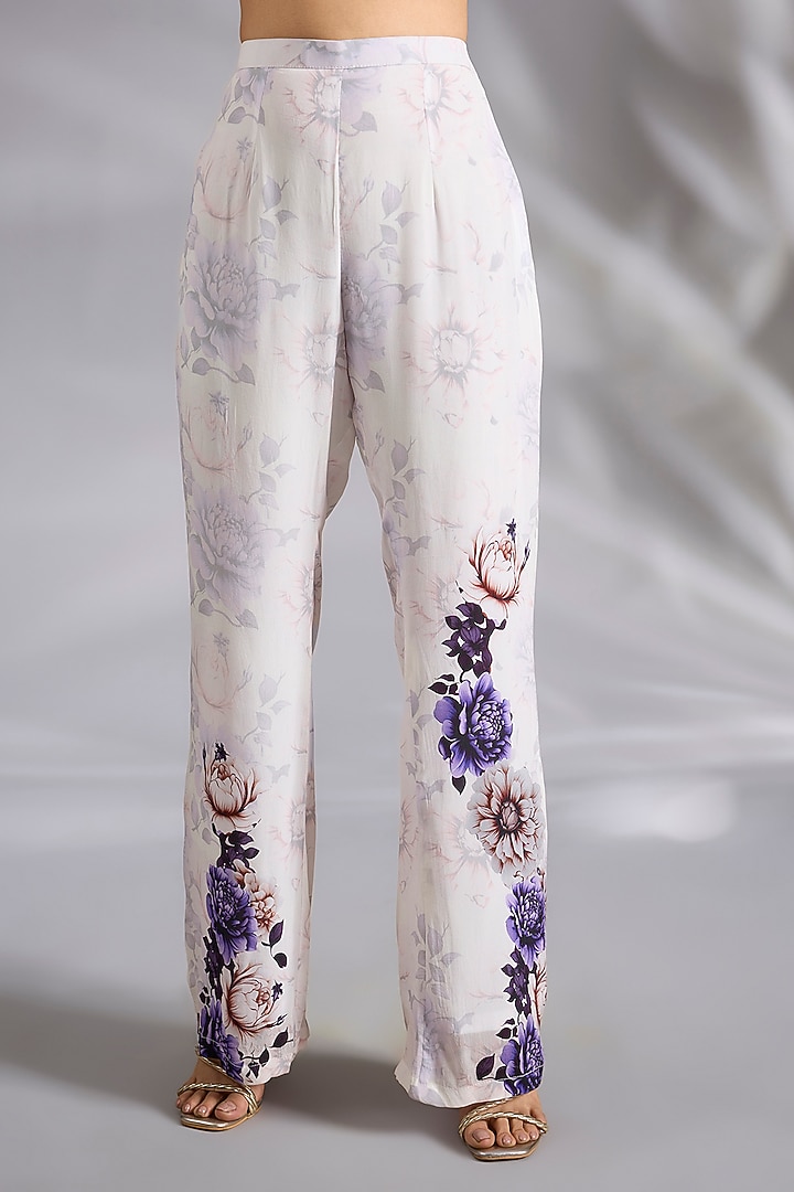 White & Purple Crepe Floral Digital Printed Co-Ord Set by CHARU PARASHAR at Pernia's Pop Up Shop