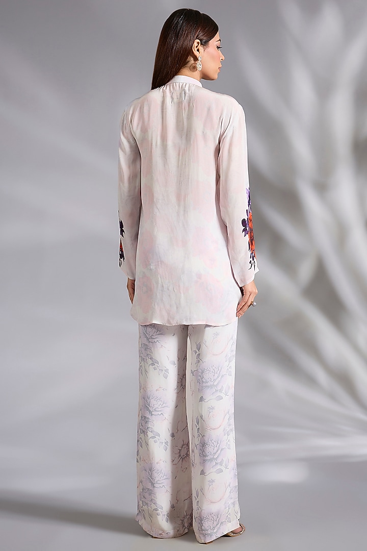 White Crepe Floral Digital Printed Co-Ord Set by CHARU PARASHAR at Pernia's Pop Up Shop