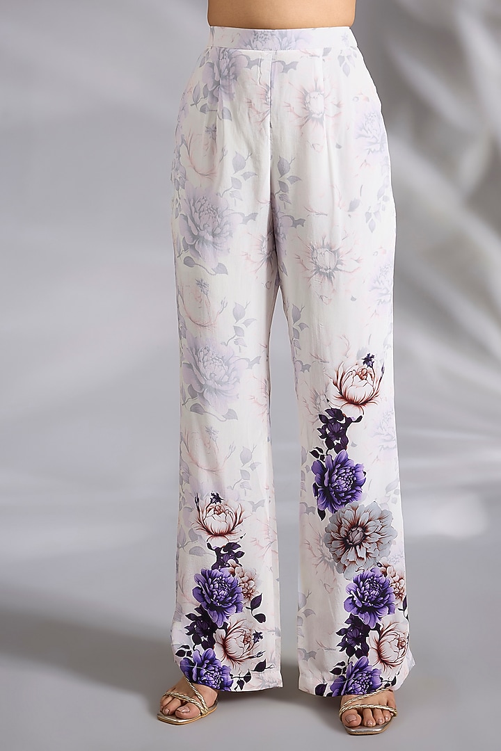 White Crepe Floral Digital Printed Co-Ord Set by CHARU PARASHAR at Pernia's Pop Up Shop