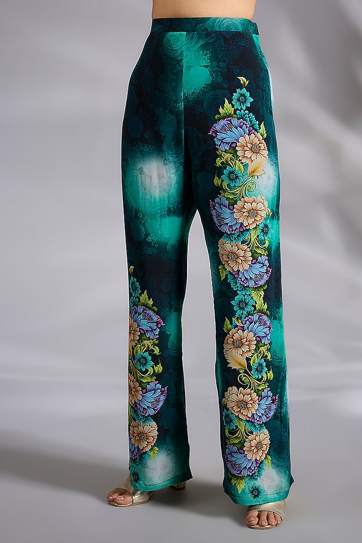 Teal Shaded Crepe Floral Digital Printed Co-Ord Set by CHARU PARASHAR at Pernia's Pop Up Shop
