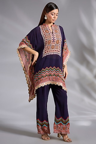 Purple Crepe Chevron Digital Printed Co-Ord Set by CHARU PARASHAR
