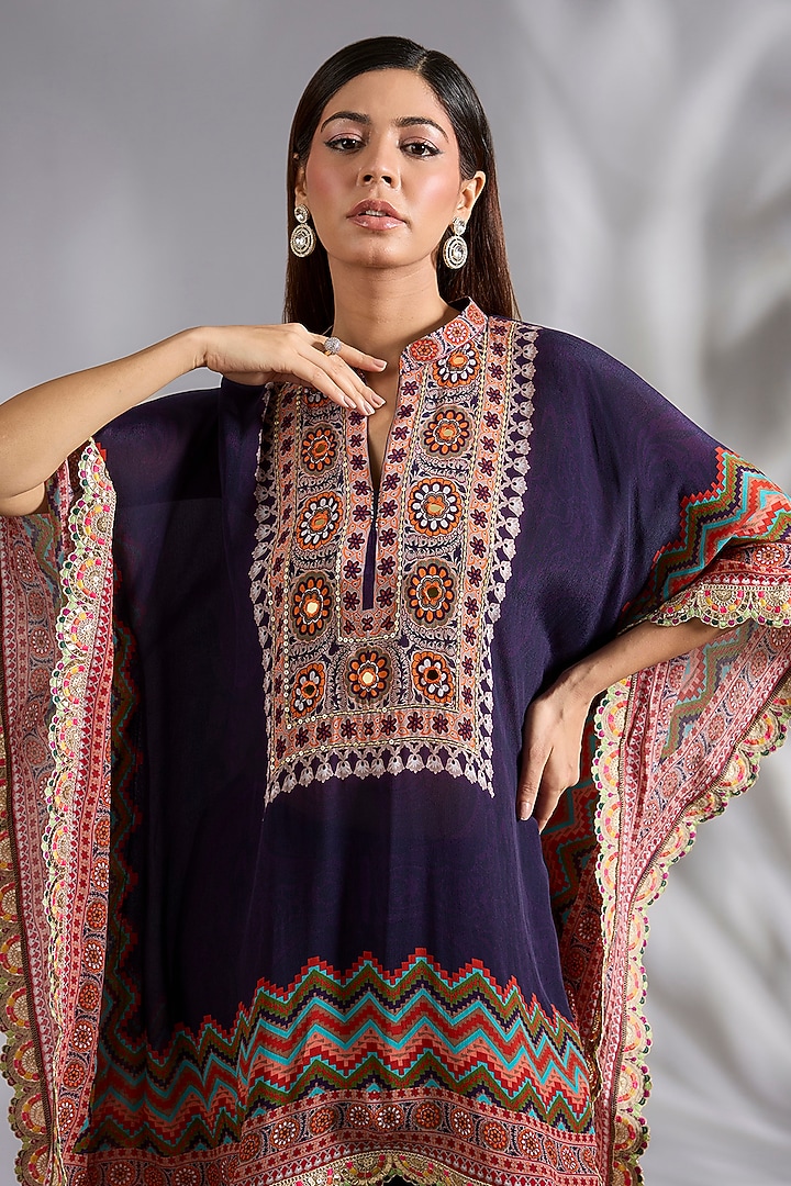 Purple Crepe Chevron Digital Printed Co-Ord Set by CHARU PARASHAR at Pernia's Pop Up Shop